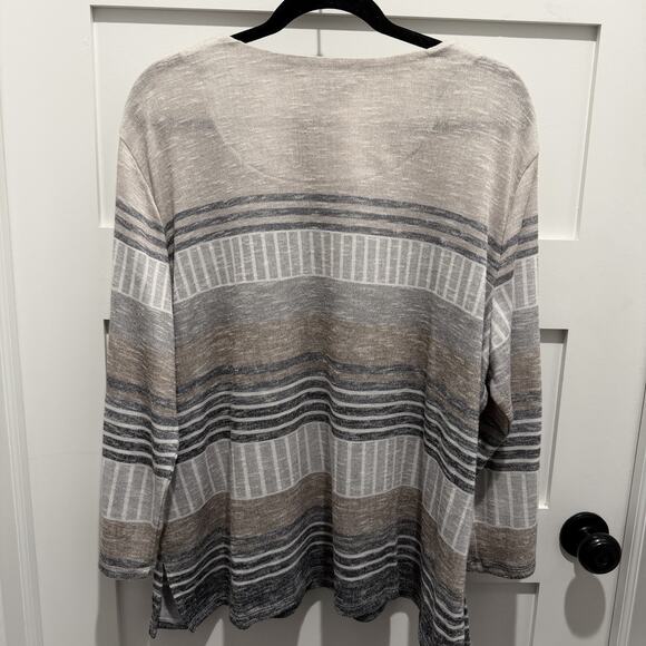 Alfred Dunner Striped 3/4 Sleeve Sequin Neck Line Knit Sweater Womens Plus 2X - Picture 2 of 11